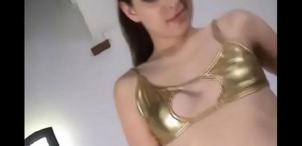  Rub my tight pussy over top of my shiny gold PVC panties